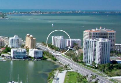 Aerial view of Sunset Towers condos